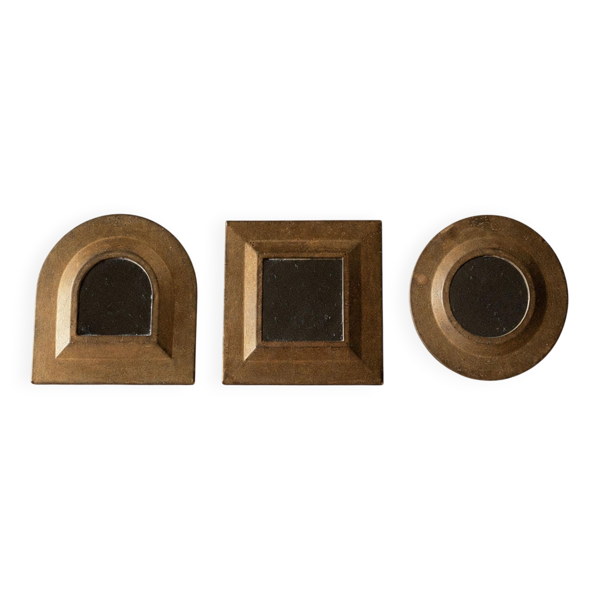 Lot vintage de 3 miroirs en laiton des années 1960, formes mixtes, décoration murale, style mid-century
