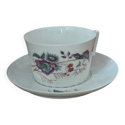 Tasse déjeuner en porcelaine fine décor floral, 1930-1940