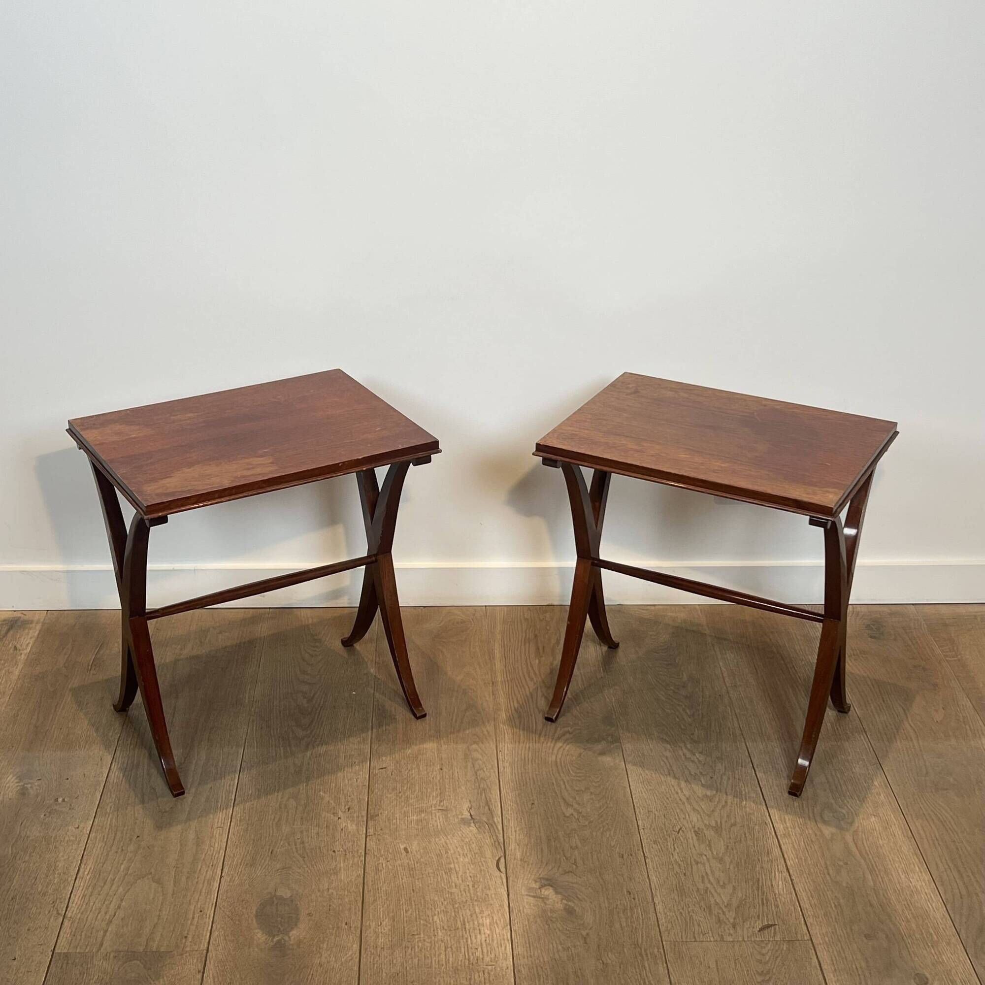 Pair of Mahogany Side Tables with X-shaped Legs. French Work. Circa.