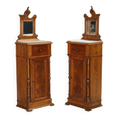 Tables de chevet anciennes en noyer avec marbre gris, Italie, XIXe siècle