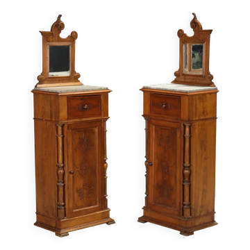 Tables de chevet anciennes en noyer avec marbre gris, Italie, XIXe siècle