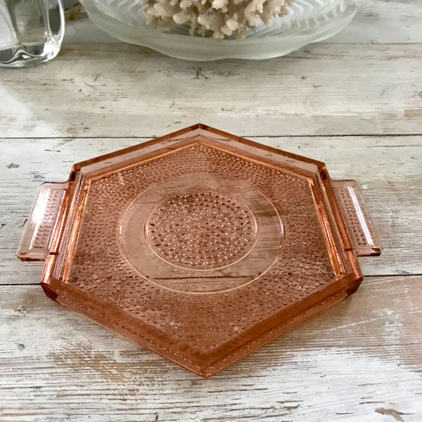 Art Deco pink glass tray