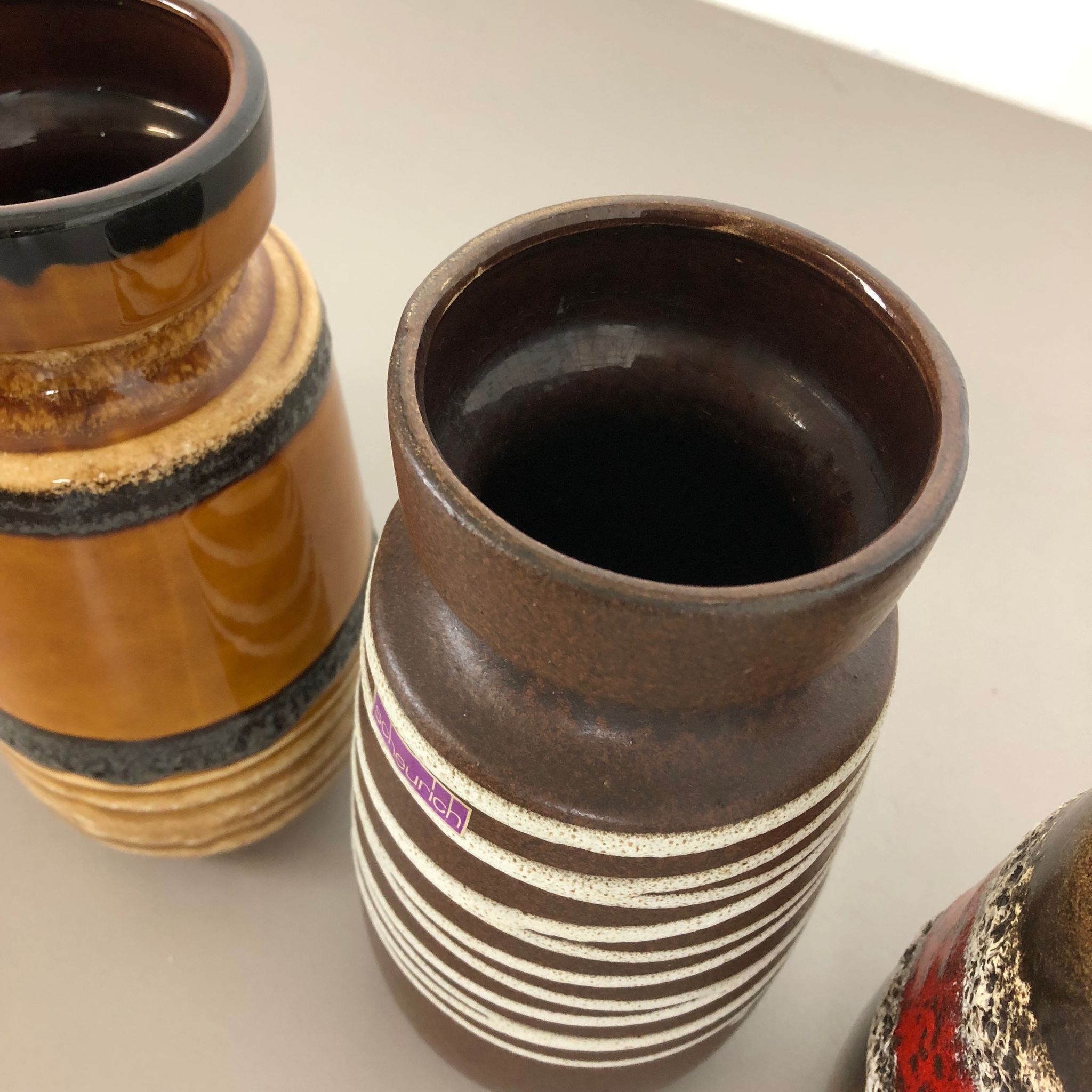 Set of four vintage pottery fat lava "242-22" vases made by Scheurich, Germany