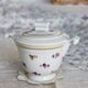 Vintage white porcelain sugar bowl with double handles - Floral decoration