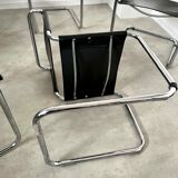Set of 6 design chairs Matteo Grassi tubular metal and black leather year 70/80 Bauhaus style