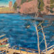 Oil on canvas "Rowboats on the dock"