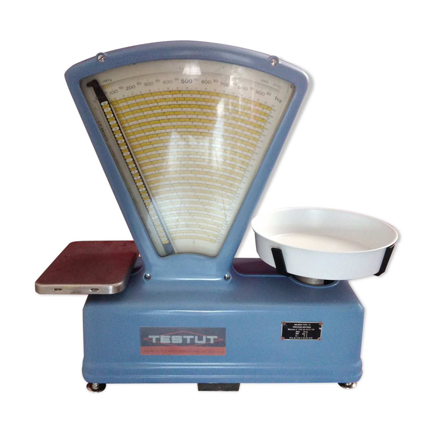 Old commercial scale brand testut lacquered leaded sky