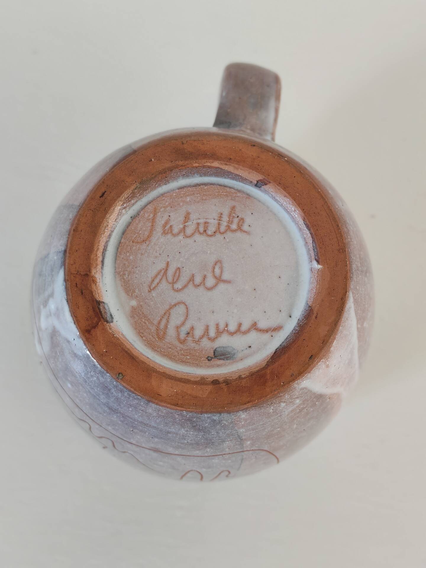 Ceramic mug signed Juliette Derel Rivier Vallauris 1950s