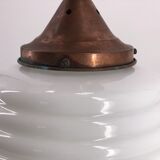 Ceiling lamp with opaline and art deco red copper mount