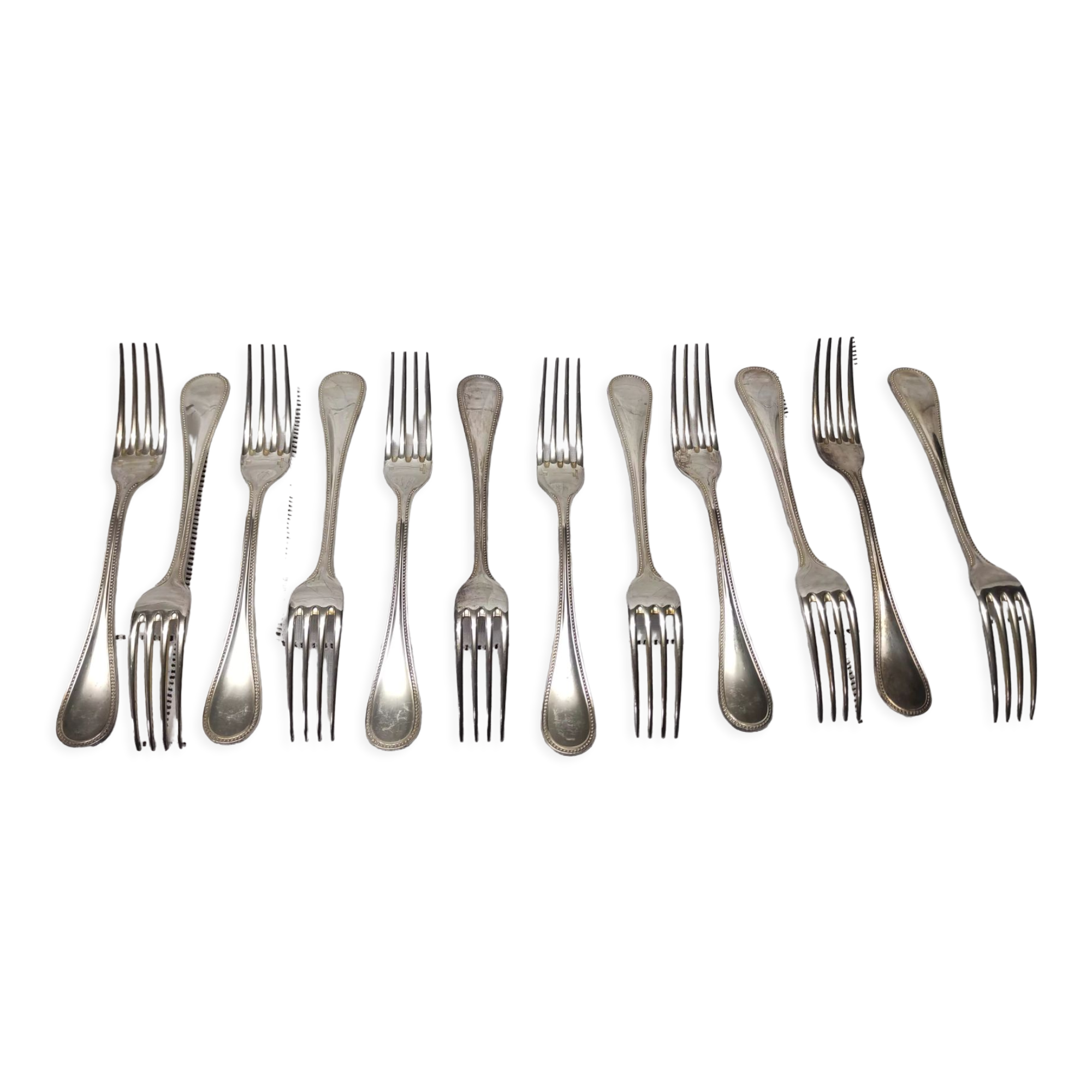 lot 12 dessert forks Christofle model "pearls" in silver metal of the 60s