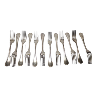 lot 12 dessert forks Christofle model "pearls" in silver metal of the 60s