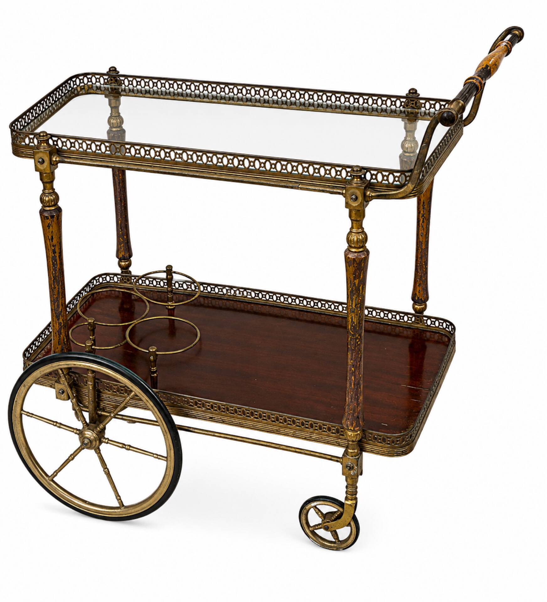 Bar drinks trolley in brass and wood by Maison Jansen