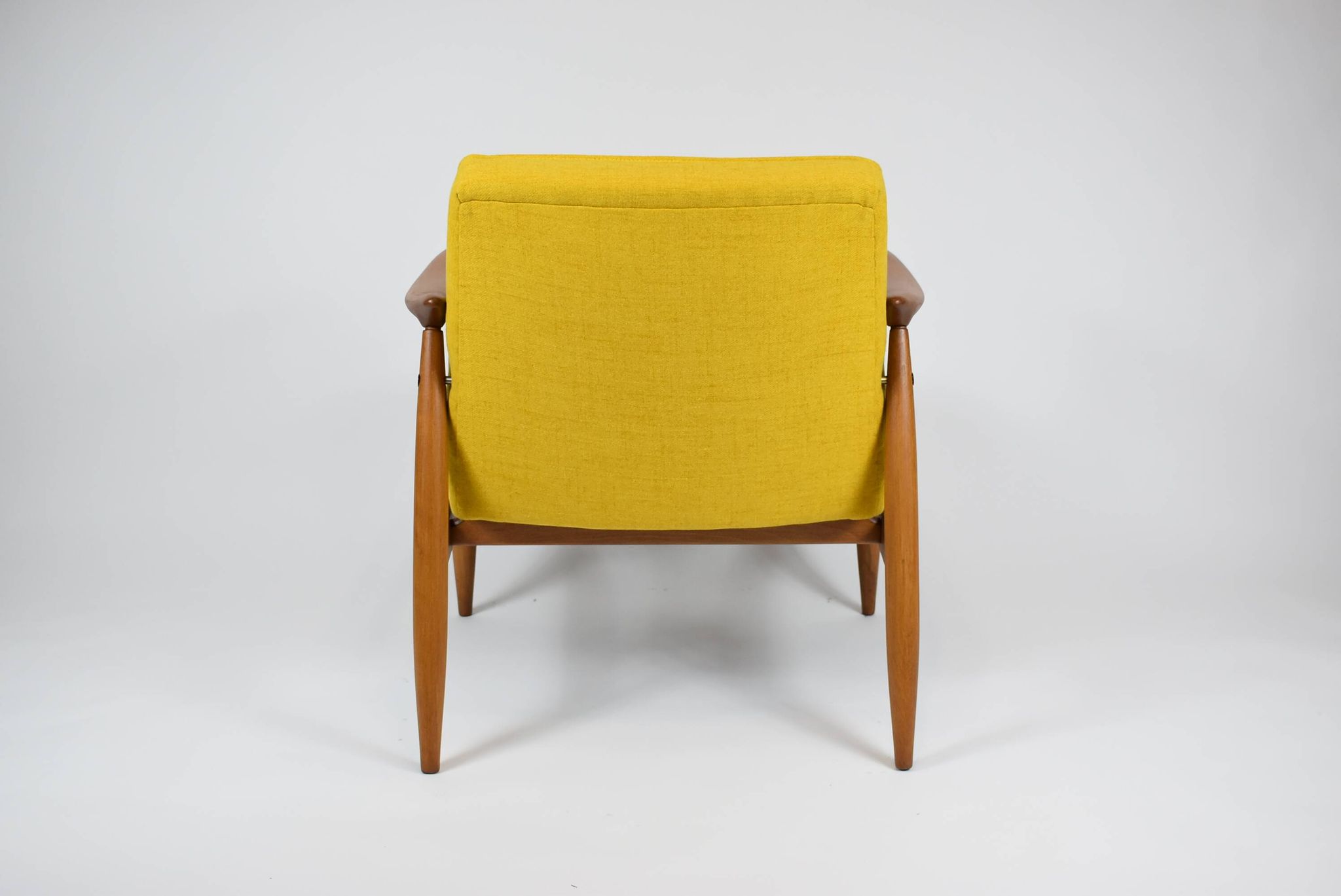 Vintage original armchair , 1960s, fully restored, yellow fabric, teak
