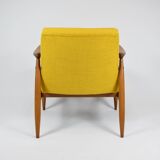 Vintage original armchair , 1960s, fully restored, yellow fabric, teak