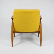 Vintage original armchair , 1960s, fully restored, yellow fabric, teak