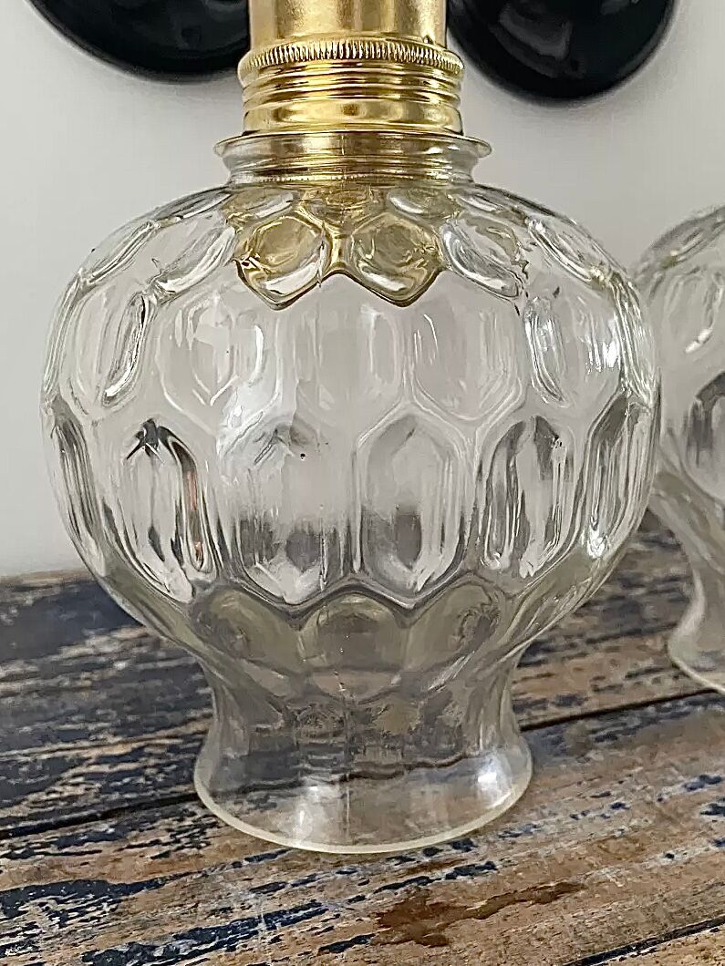 Set of two vintage electrified electrified glass wall lamps