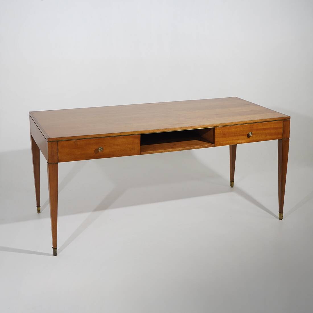 Walnut desk with brass details, 1950s