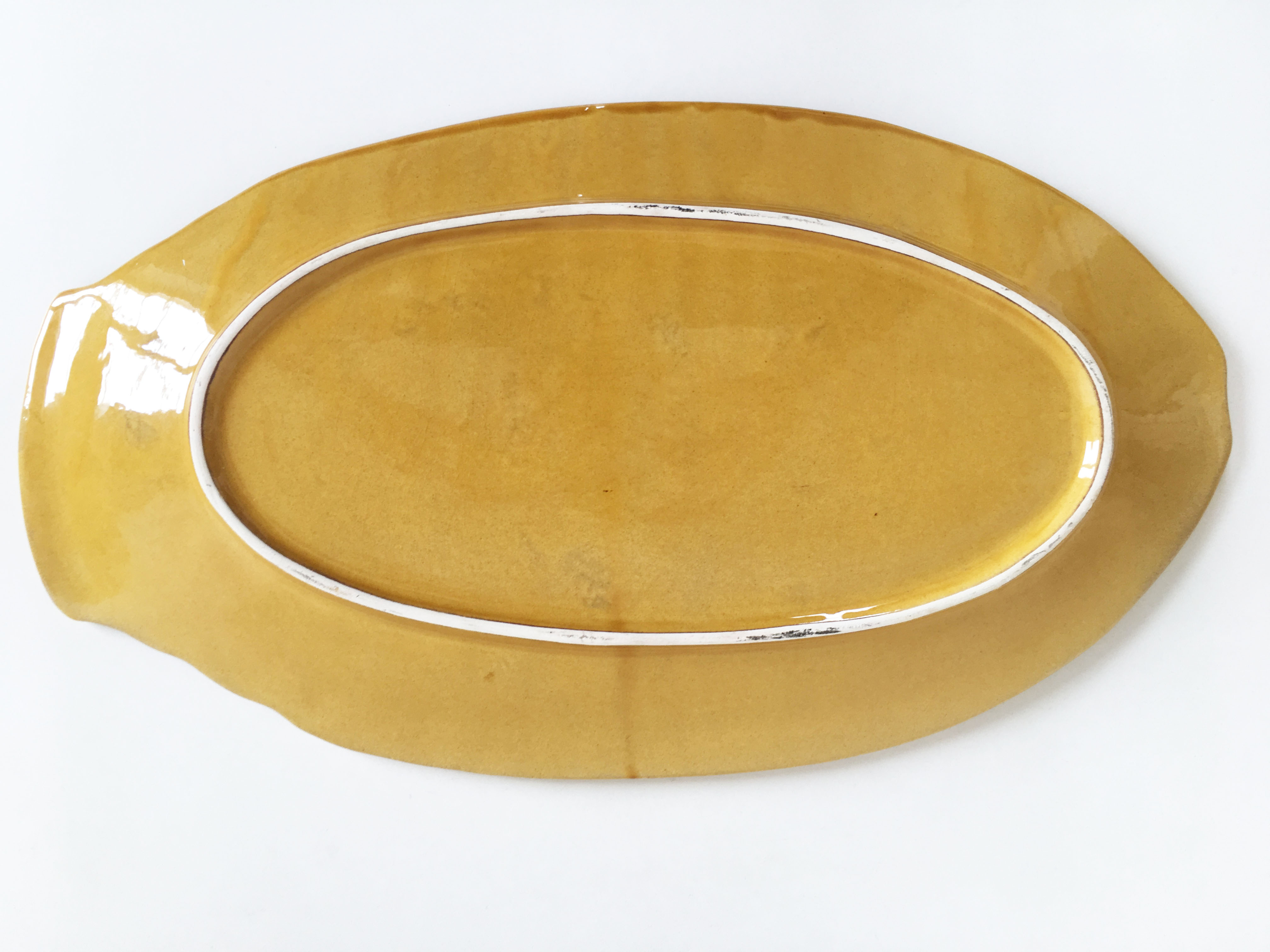 Plat jaune poisson céramique esprit Sarreguemines