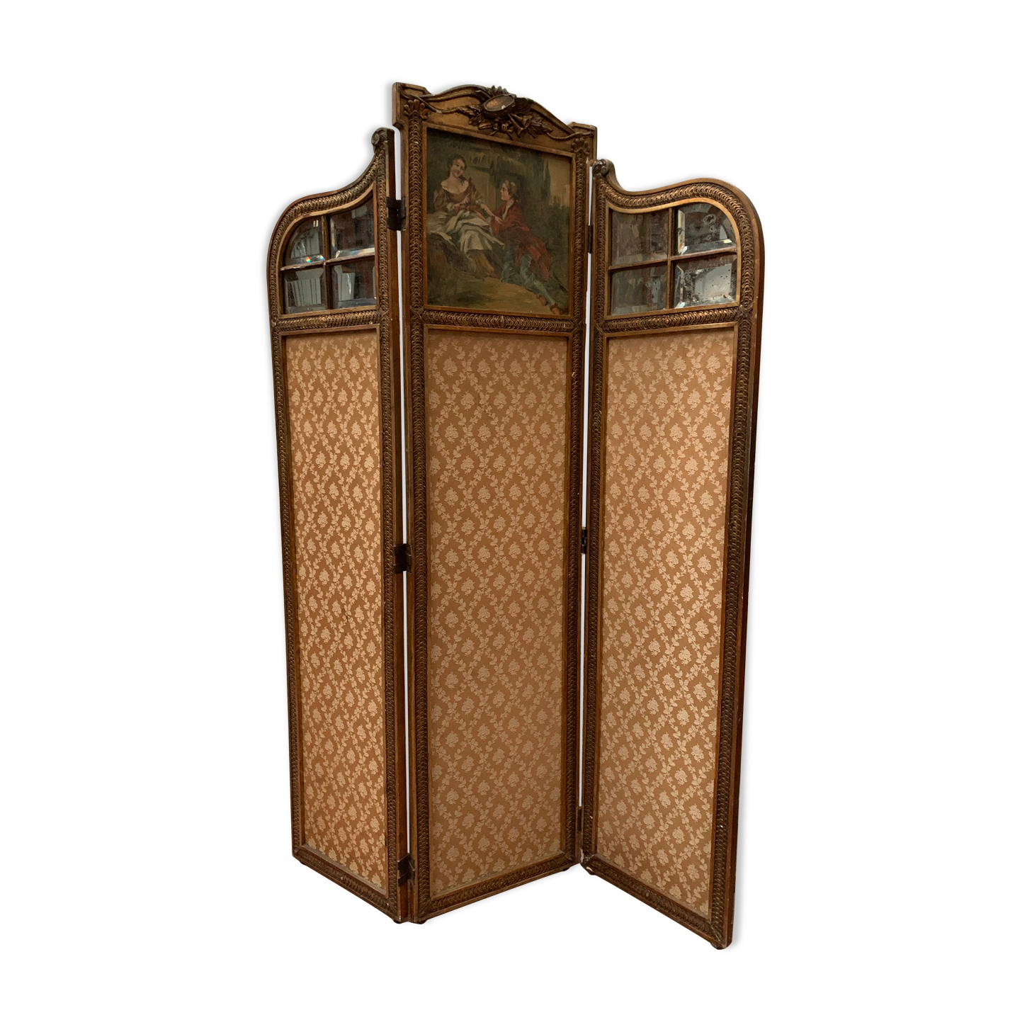 Paravent a trois panneaux de style Louis XVI en bois et stuc doré XX siècle