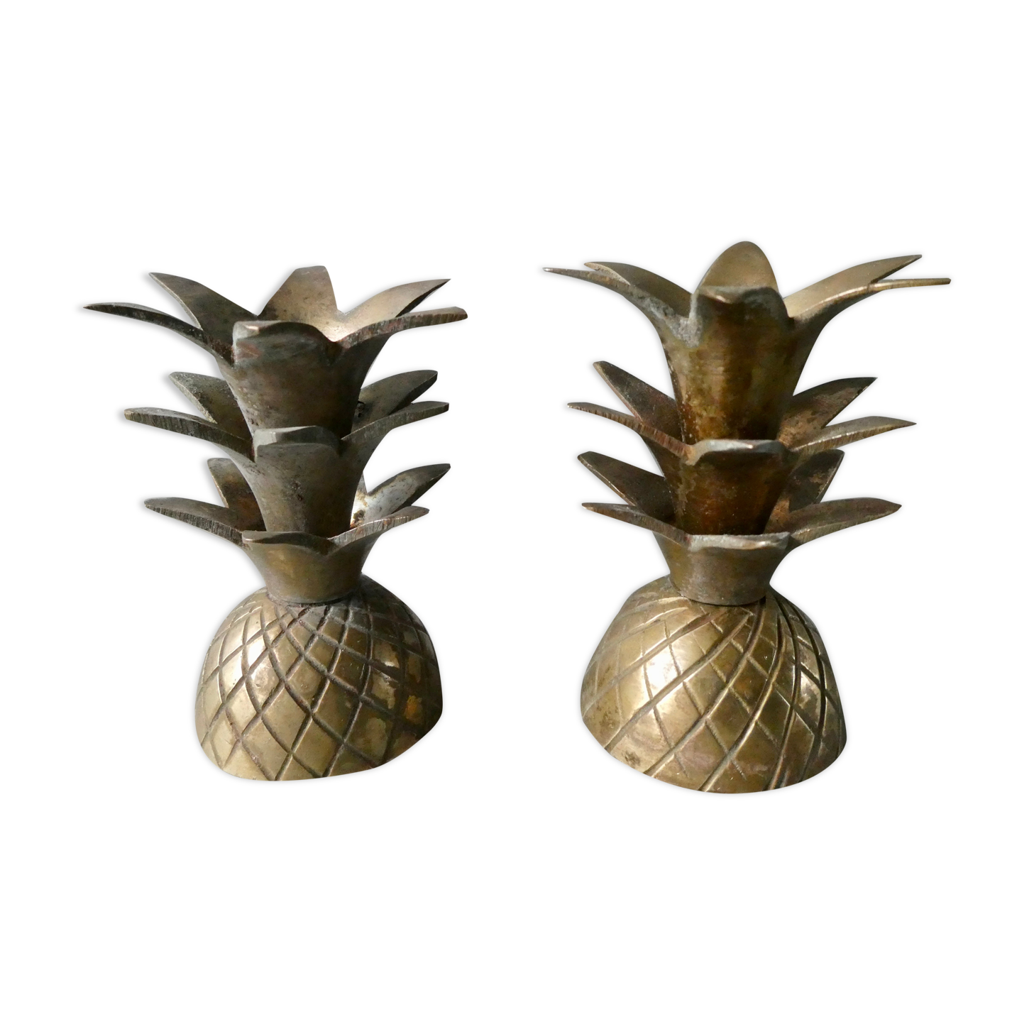 Pair of pineapple candlesticks, brass