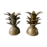 Pair of pineapple candlesticks, brass