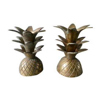 Pair of pineapple candlesticks, brass