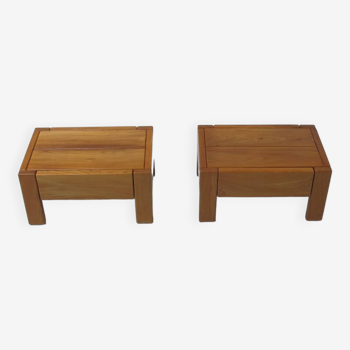 Pair of Regain varnished elm bedside or coffee tables