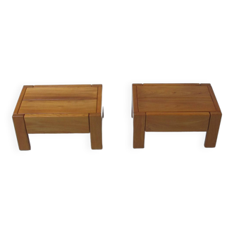 Pair of Regain varnished elm bedside or coffee tables