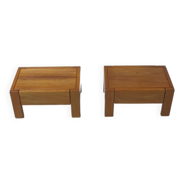 Pair of Regain bedside or coffee tables in varnished elm