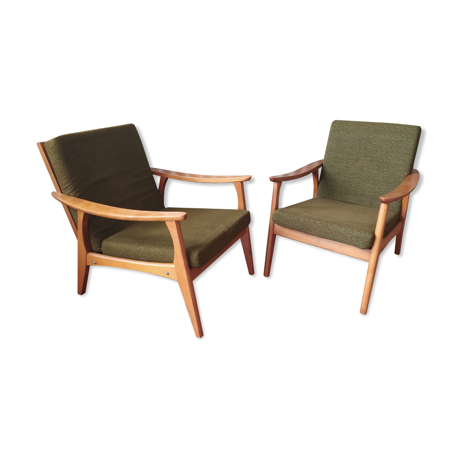 Pair of Scandinavian armchairs compass feet