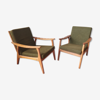 Paire de fauteuils scandinaves pieds compas