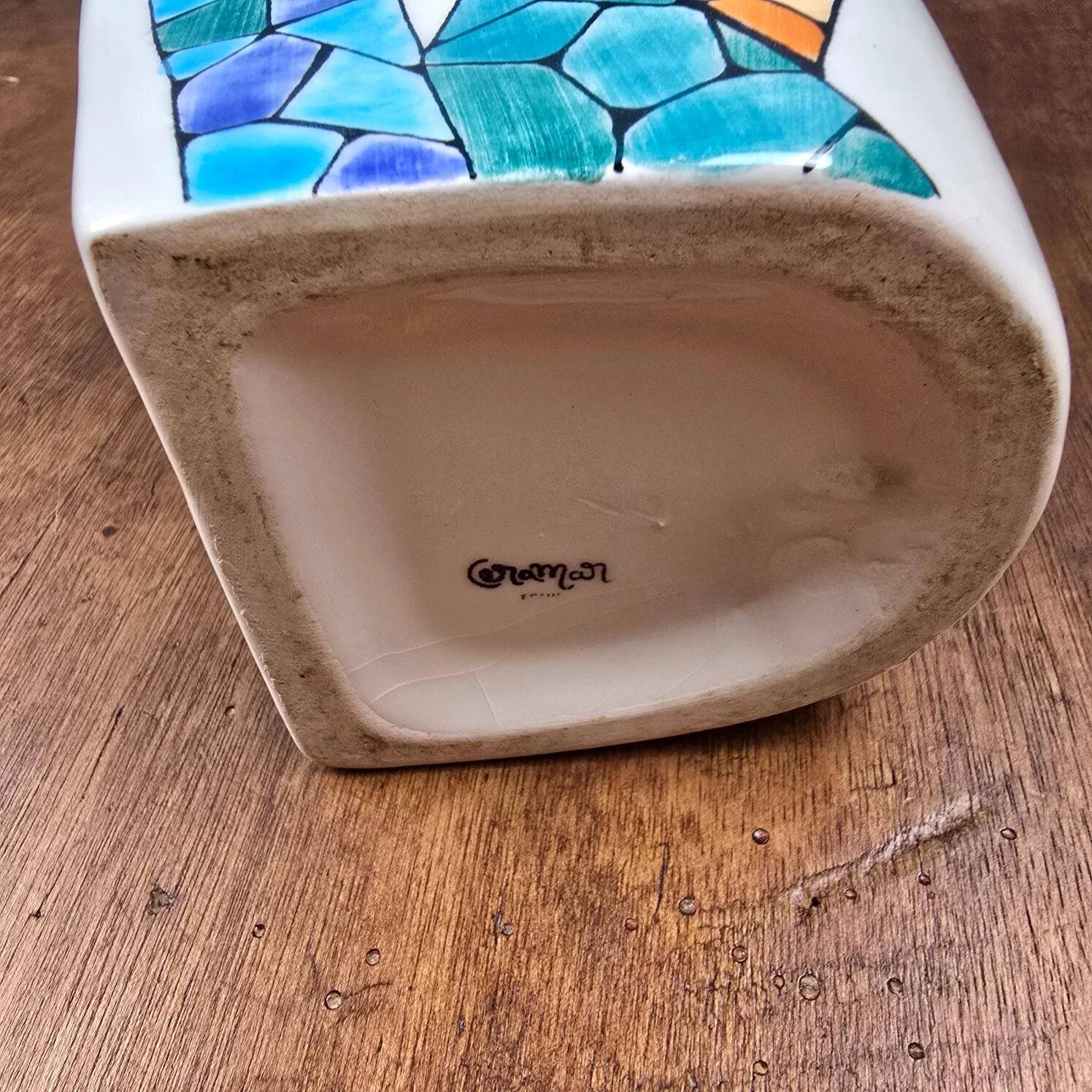 Ceramar vase, artistic ceramic, colourful mosaic pattern.