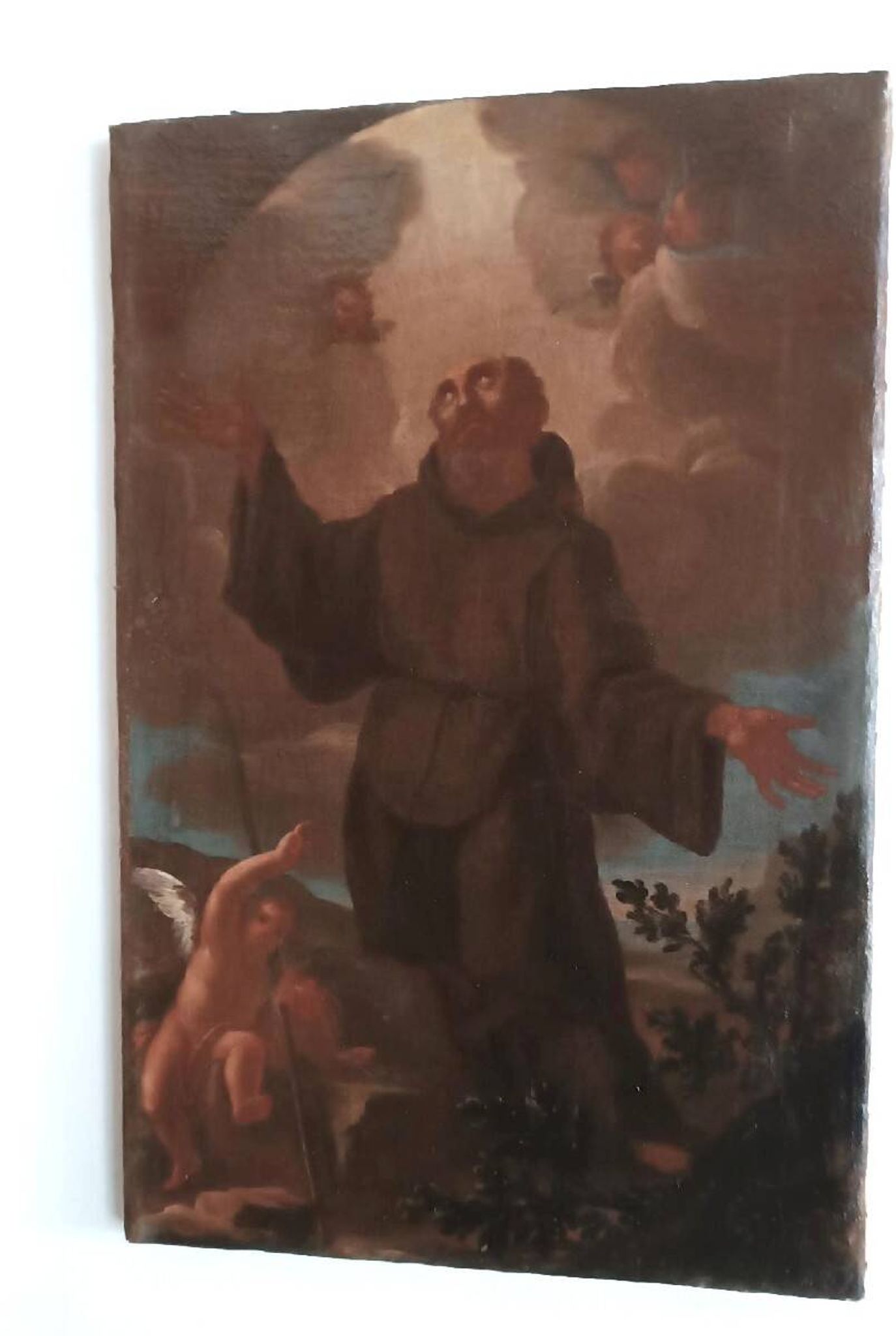 Old Oil Painting on Canvas, Baroque Period, Depicting a Franciscan Saint