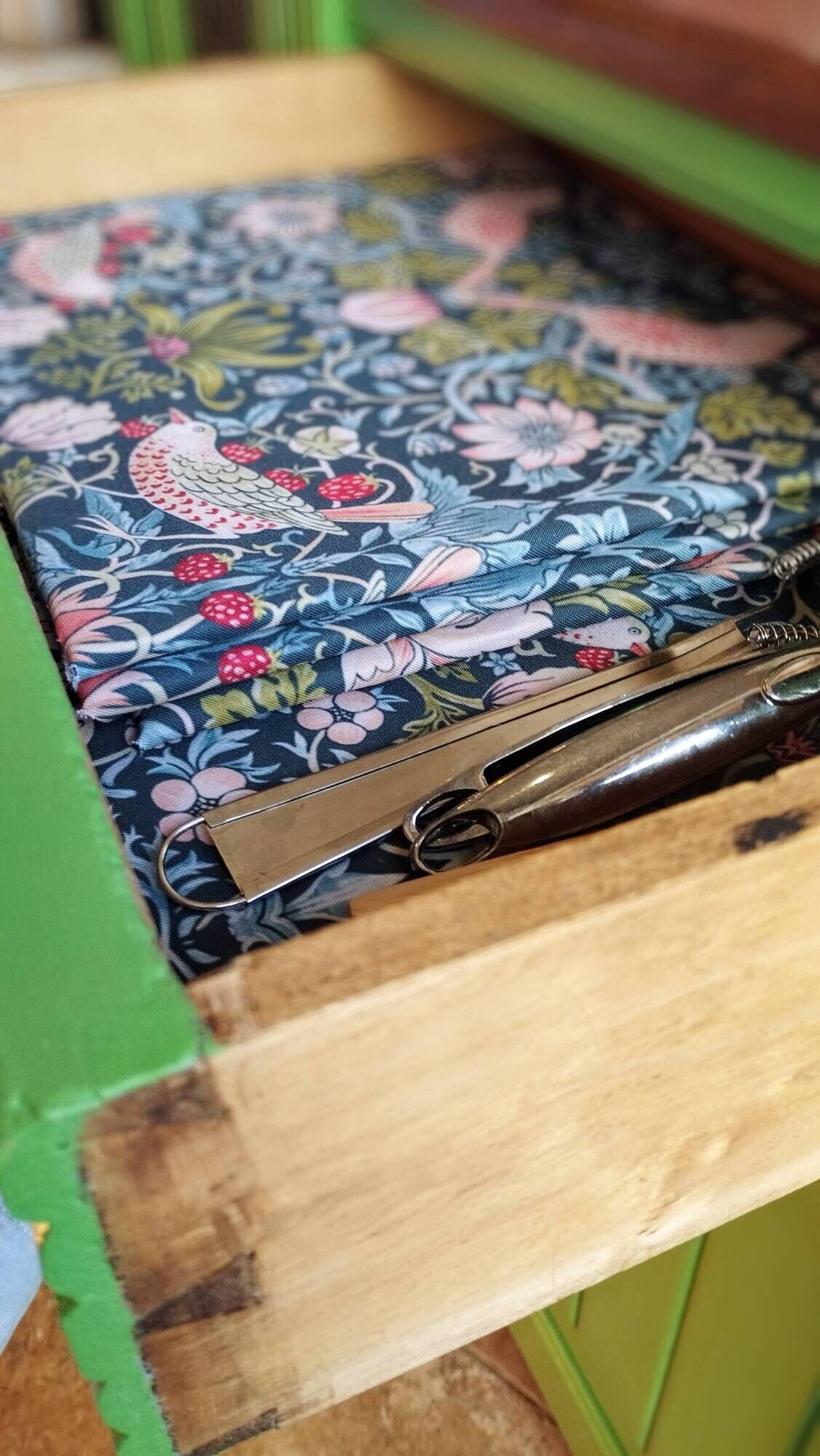 Art Deco Gin Buffet, painted in Farrow and Ball with a William Morris-inspired interior
