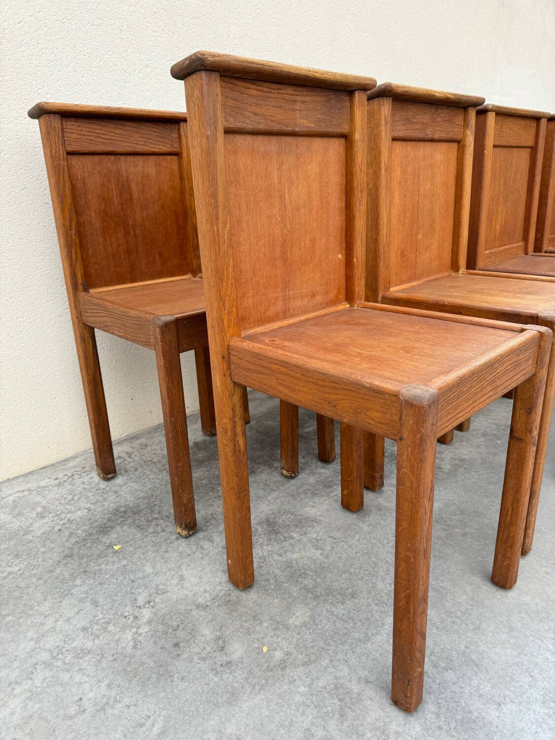 Set of 10 Brutalist Monastery Chairs from the 50s