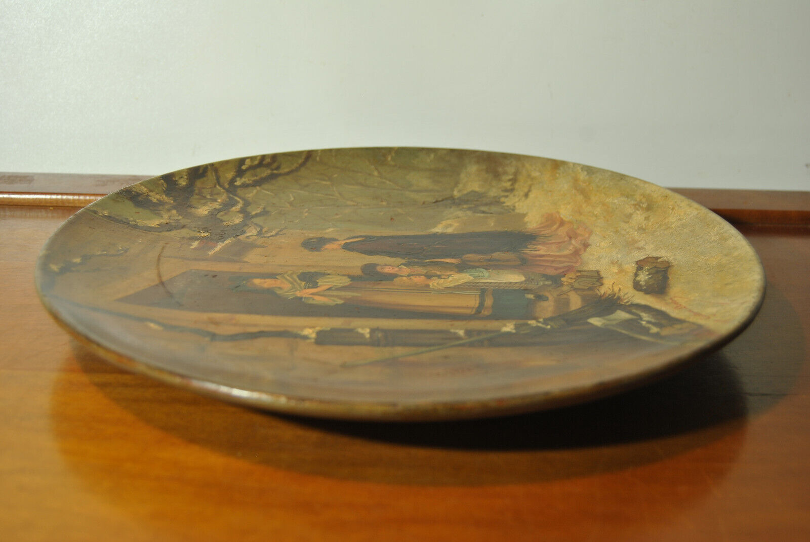 Alsatian terracotta dish painted decorative 19th century