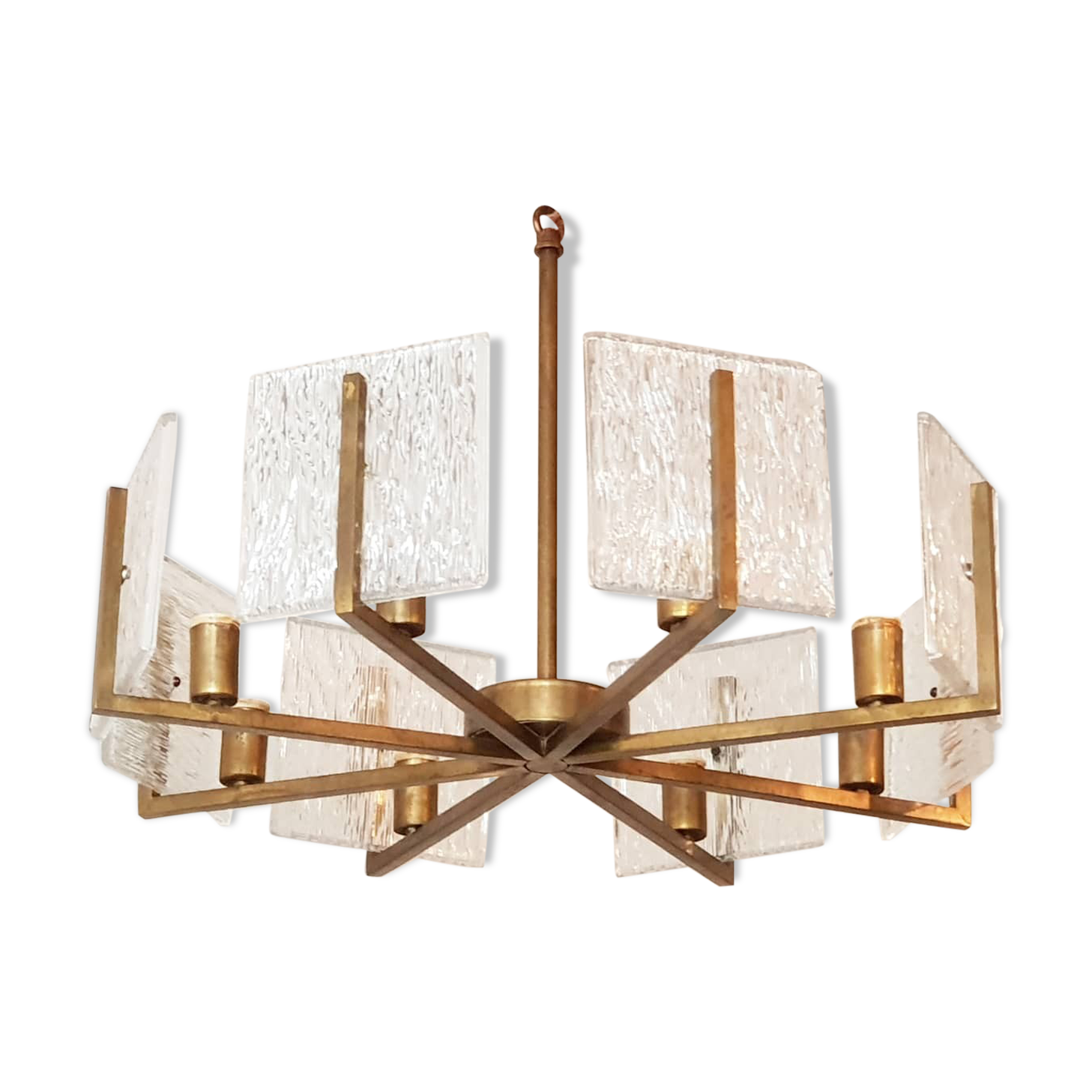 1960 vintage brass chandelier - glass