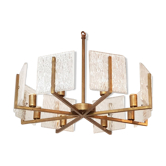 1960 vintage brass chandelier - glass