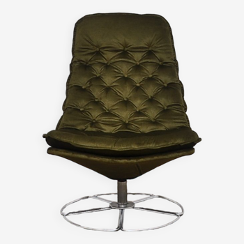 Khaki Quilted Swivel Armchair, 1970s