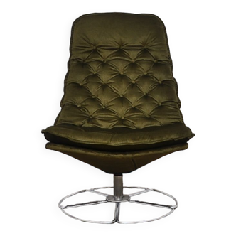 Khaki Quilted Swivel Armchair, 1970s