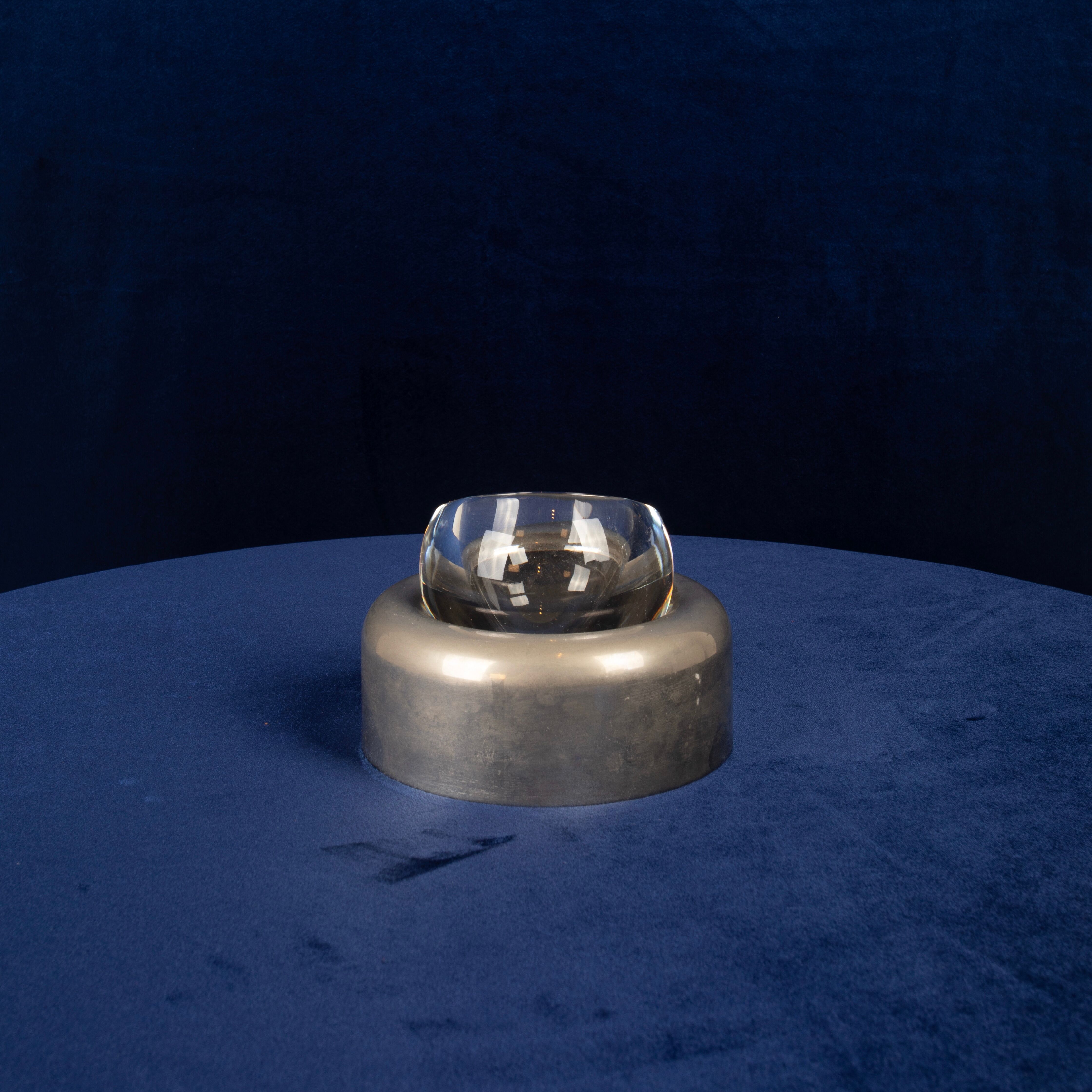 Joe Colombo Biglia Crystal and Metal Ashtray for Arnolfo di Cambio Italy 1970