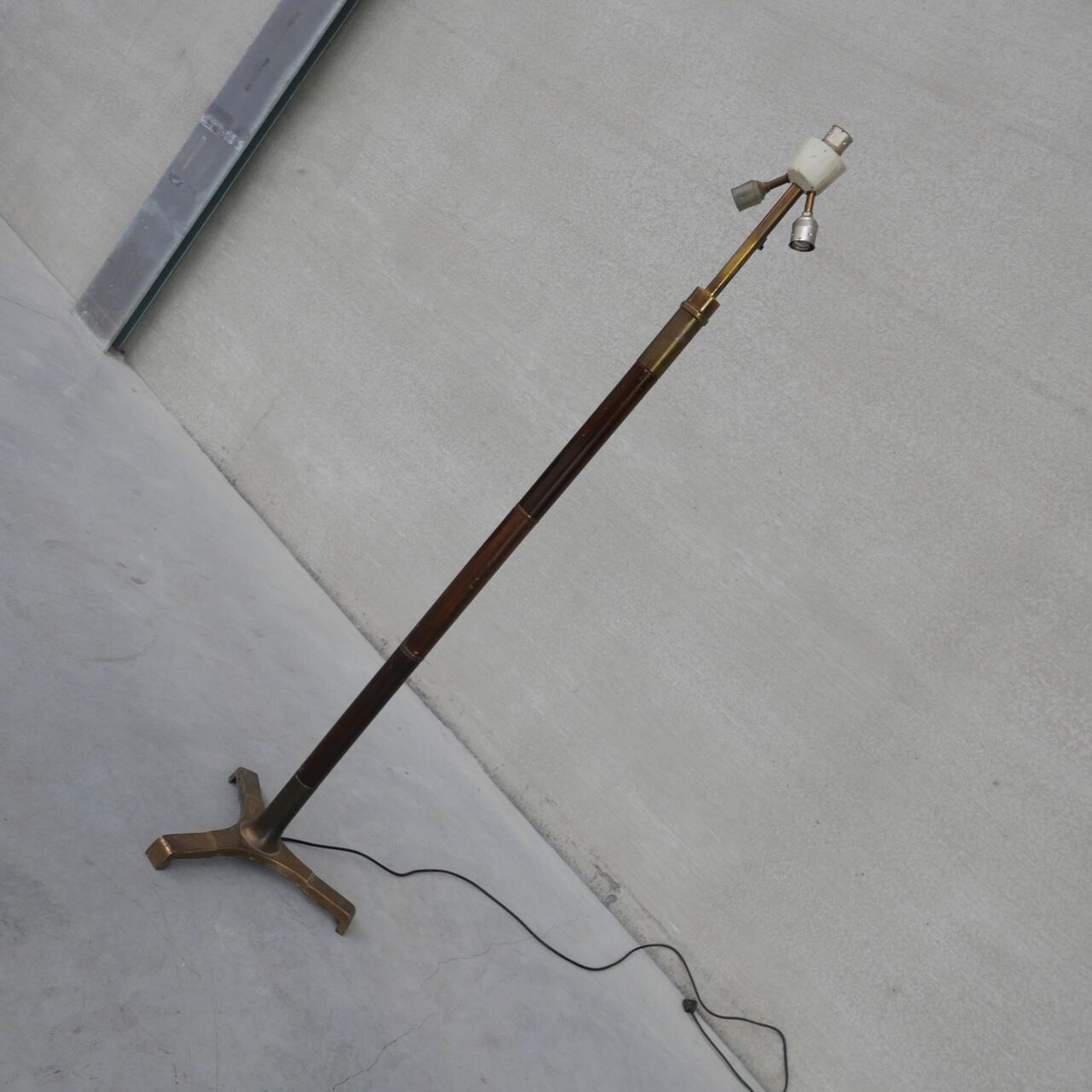 Mid-Century Brass and Wood Floor Lamp