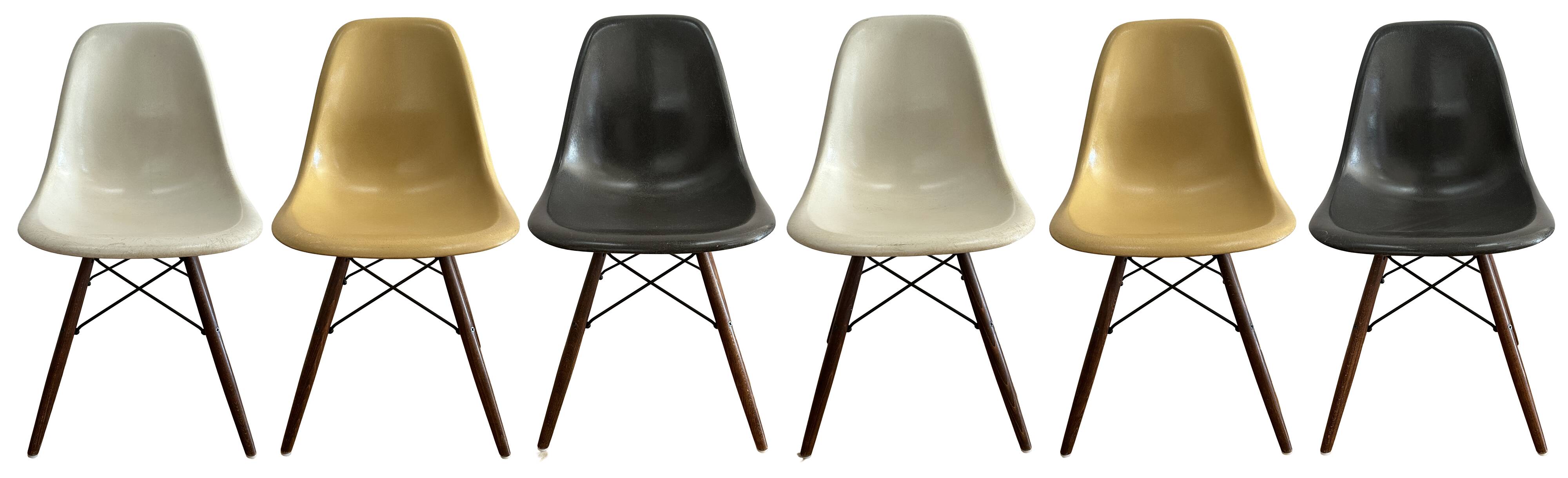 Set of 6 original Eames DSW chairs by Herman Miller