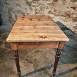 Vintage French pine table with extendable side, circa 1930, suitable for kitchen or office use.