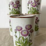 5 tasses à thé en grès fleuris vintage