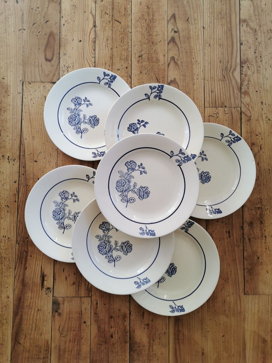 Old St Amand flat plates, blue roses