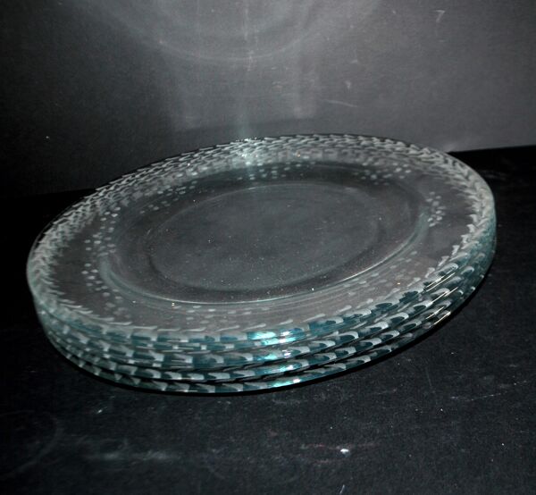 Lot assiettes présentation en verre – 6 grandes assiettes vintage gravées 31cm