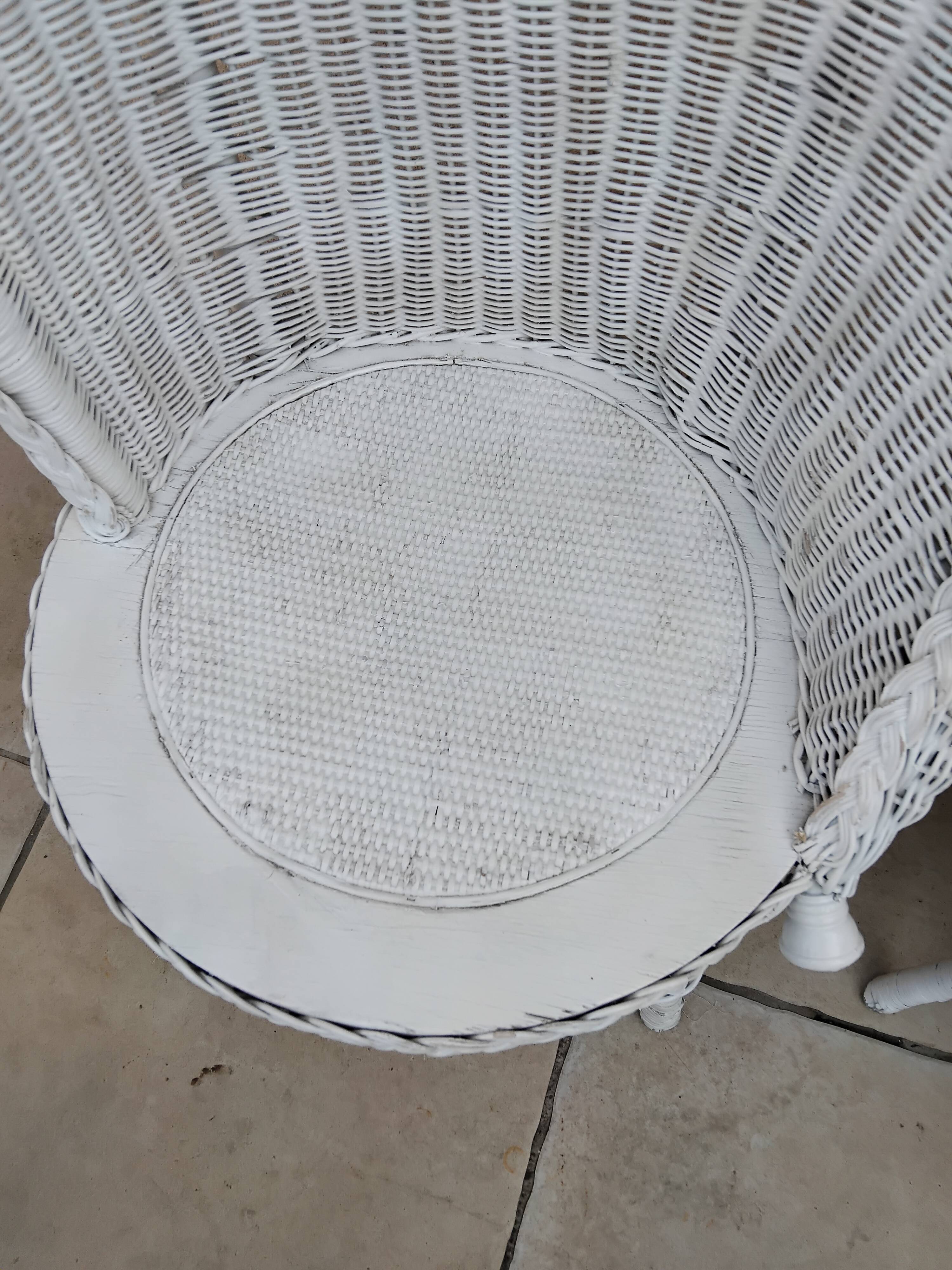 Pair of vintage art deco white rattan wicker armchairs