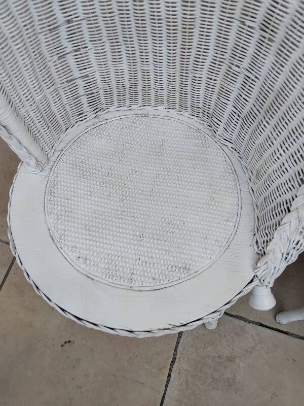 Paire de fauteuil en osier rotin blanc art deco vintage