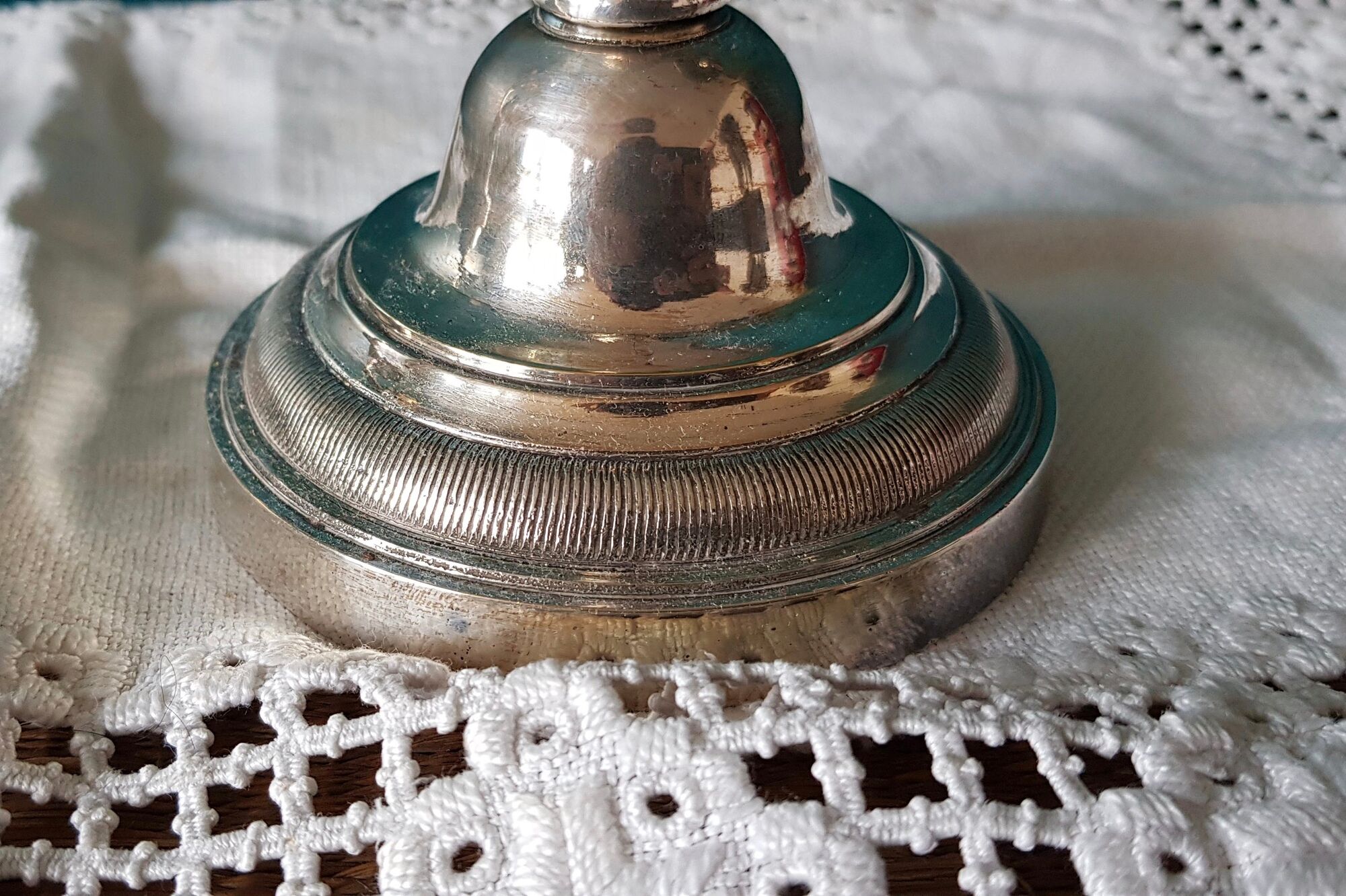 Pair of old silver metal candlesticks